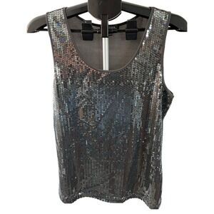 Notations sequin tank top large gray club party dress up or down funky‎ rock